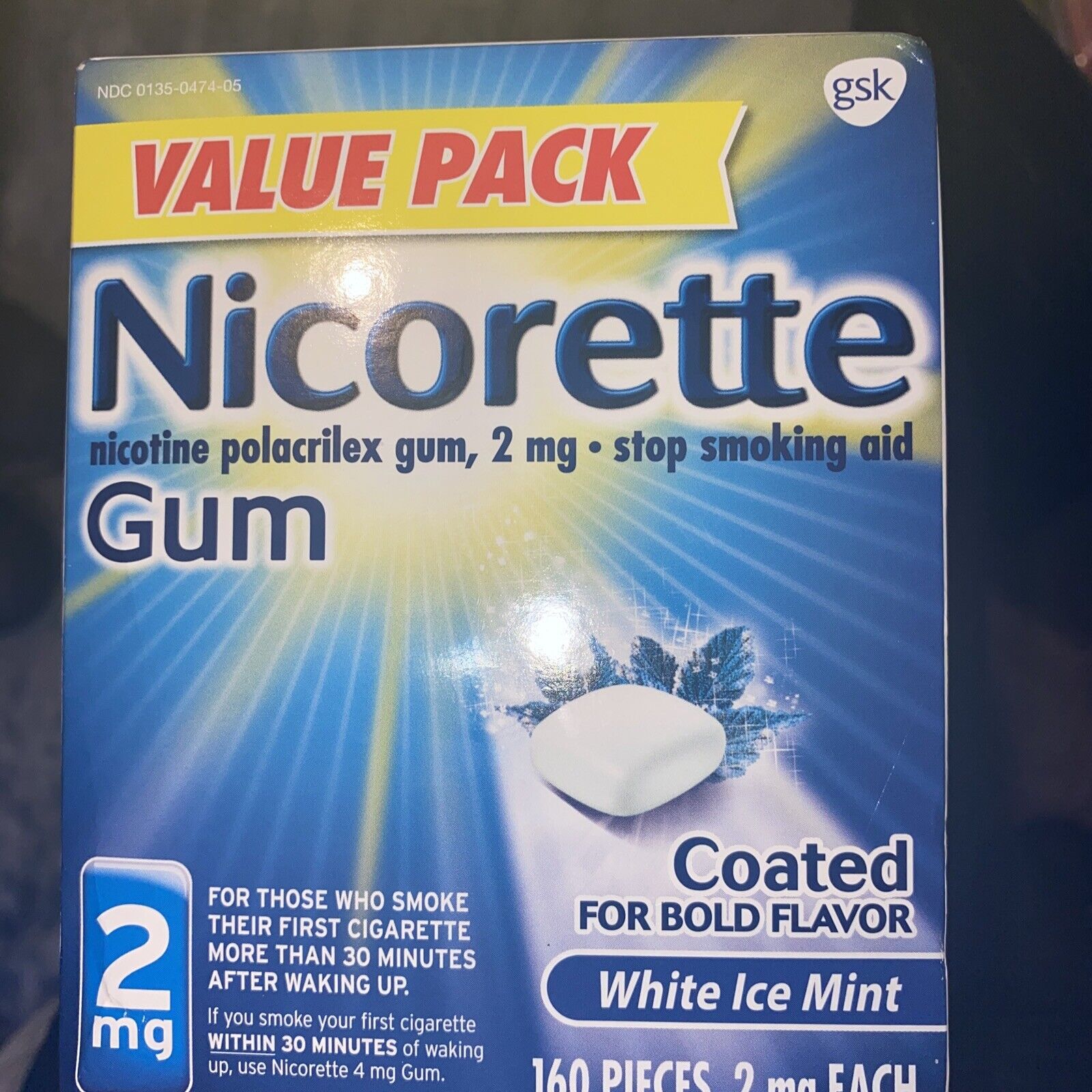 Nicorette 2 Mg Nicotine Stop Smoking Aid Gum, White Ice Mint - 160 Count