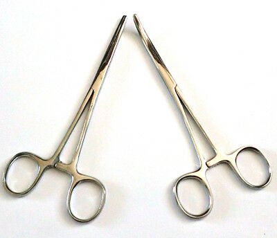 2-pack 5" Straight & Curved Hemostat Forceps Self Locking Clamps Surgical Tool