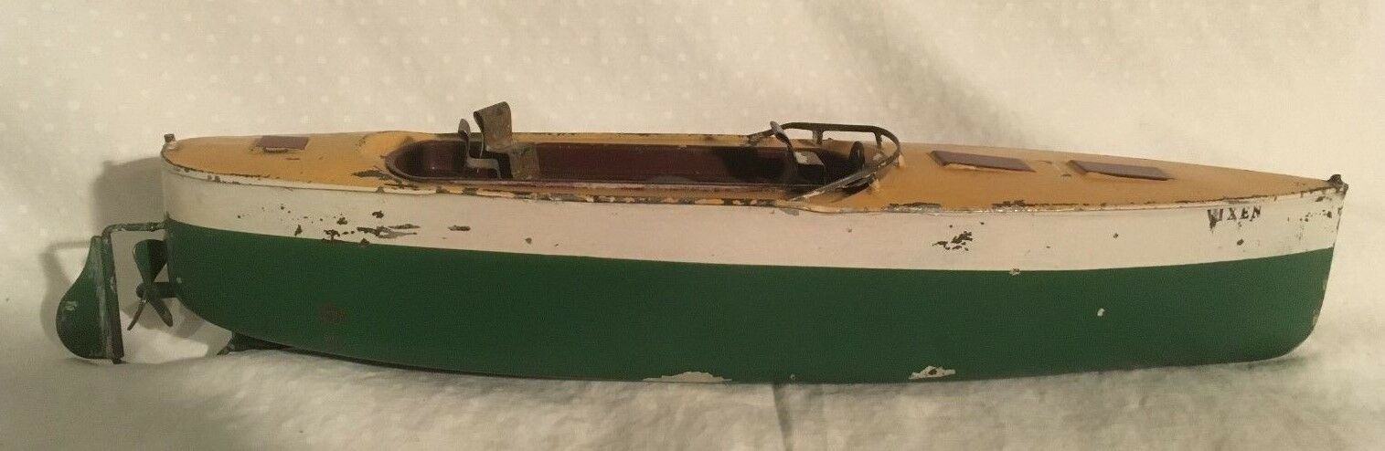 Ives Vixen Tin Toy Boat 1910s Large Boat 13 Inches Long