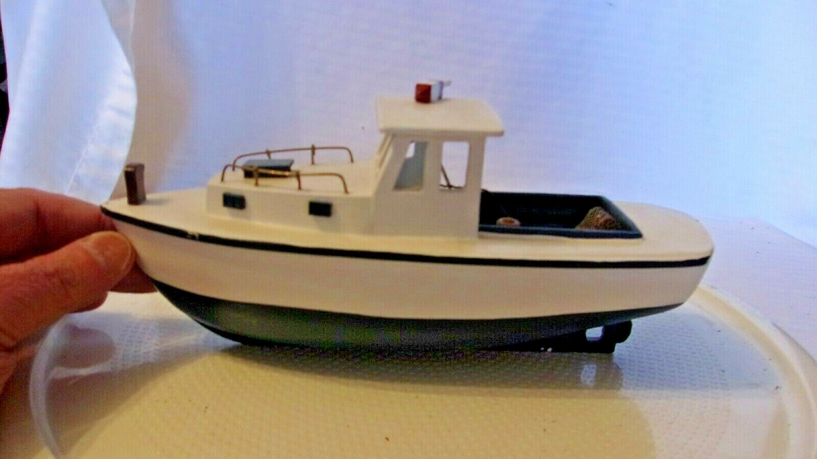 Wooden Hand-made Lobster Fishing Boat, White & Blue With Details