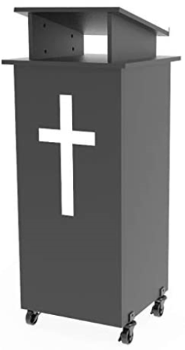 Fixturedisplays black Wood Podium Pulpit Lectern With White Cross Event Debate