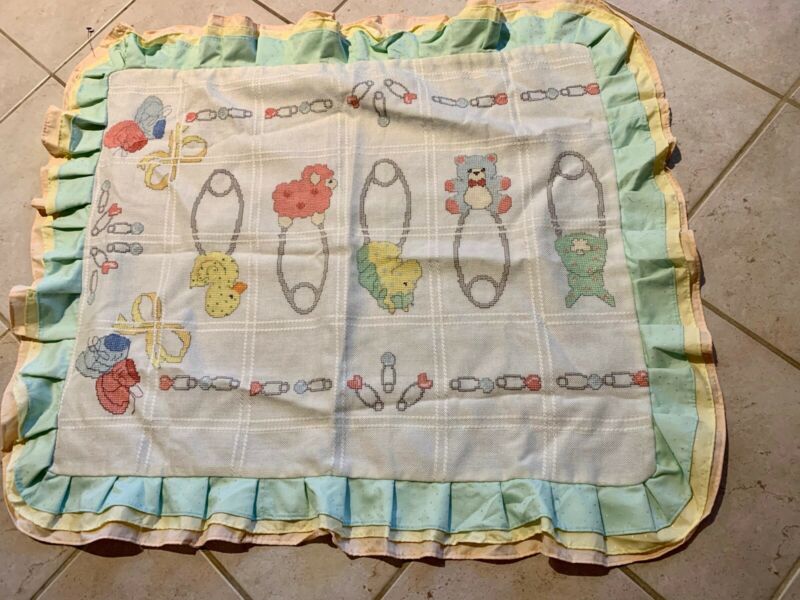 Baby Duvet Cross Stitch Ruffled Fits Receiving Blanket For Crib Carriage