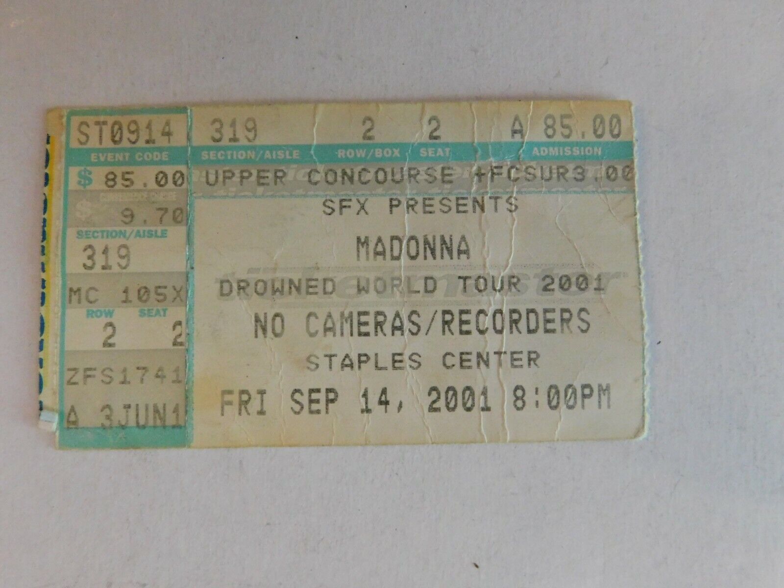 Madonna Concert Ticket Drowned World Tour 2001 Staples Center Los Angeles Mb2
